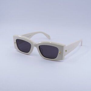 🕶️ New Alexander McQueen AM0426S 005 Sunglasses - Ivory Frame, Grey Lenses